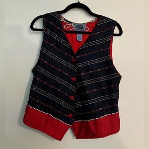 Cambridge Dry Goods Womens Vest Nautical Red White Blue‎ Sz 8 Cotton Dry Clean